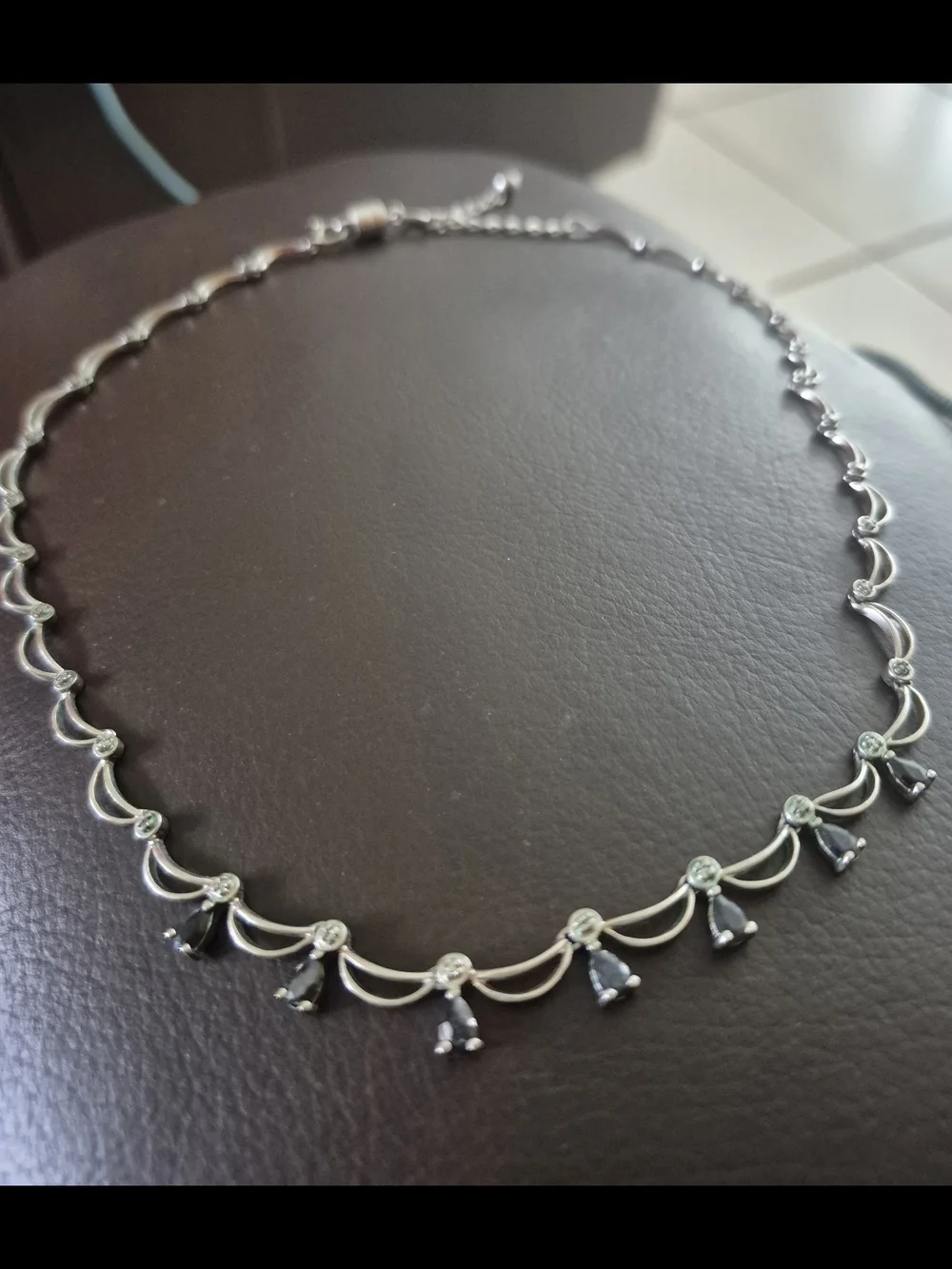 Vintage Sterling Silver Blue Teardrop Necklace